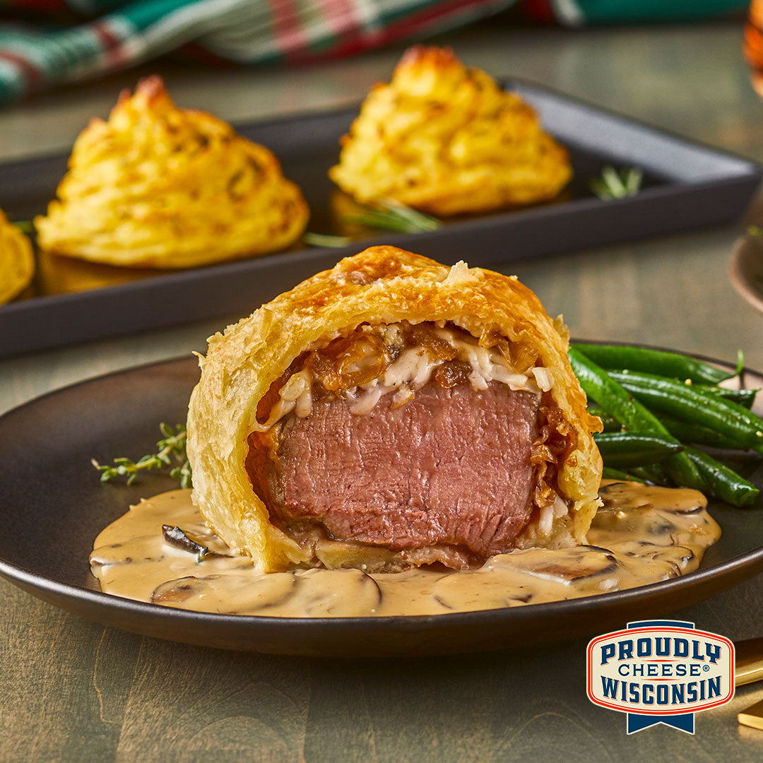 Beef Wellingtons with Bourbon Cheese Sauce