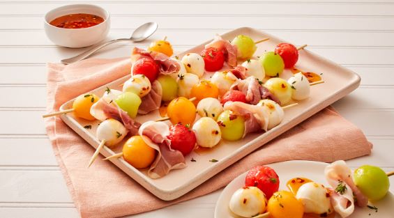 Melon and Fresh Mozzarella Skewers