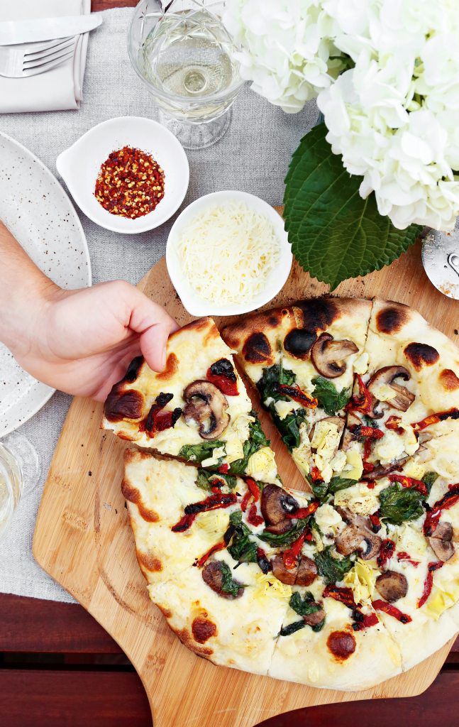 Spinach and Mushroom Alfredo Pizza