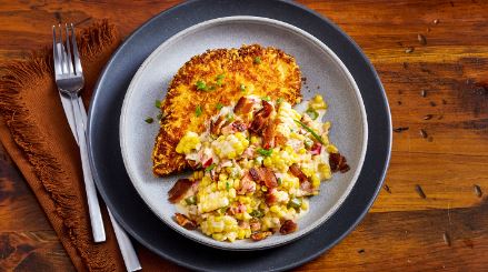 Parmesan-Crusted Chicken and Creamed Corn