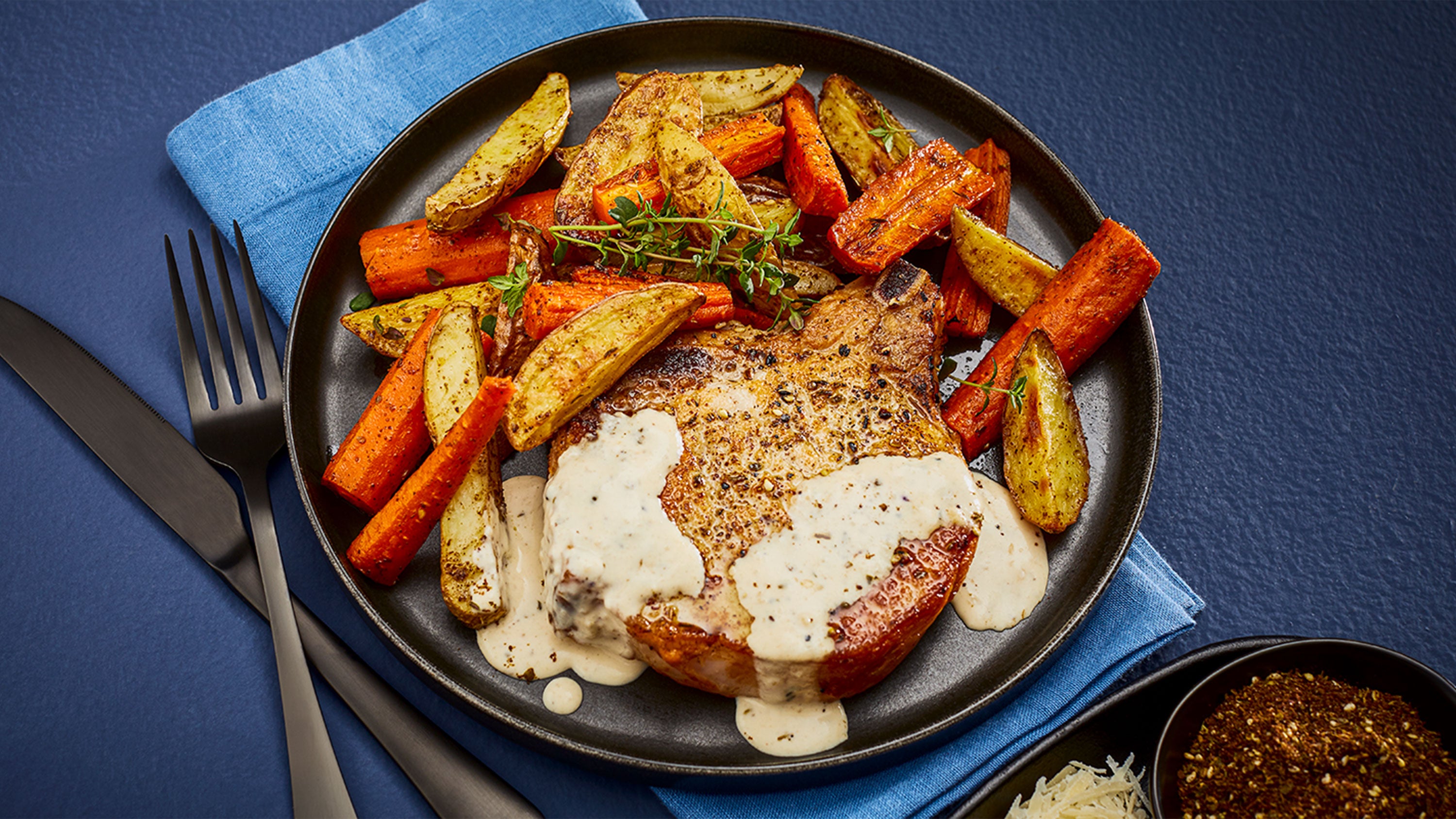 Za’atar Pork Chops with Creamy Parmesan Sauce